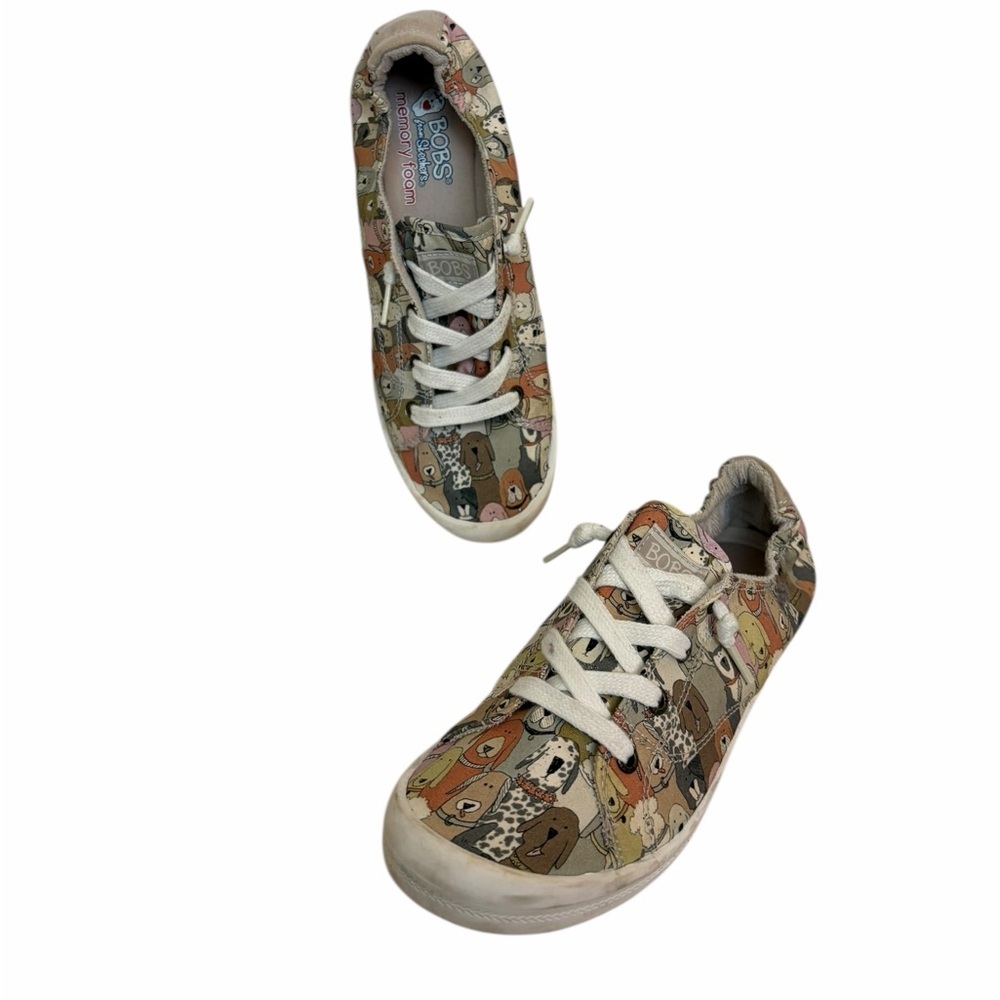BOBS by Skechers Dog Print Sneakers Memory Foam Lace Up Casual Shoes
